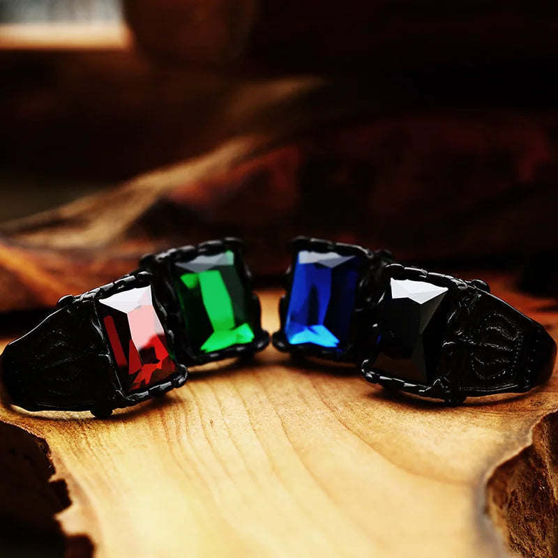 BEIER Stainless steel Cool Unique Black Stone Ring Titanium Steel Retro Old Totem Jewelry For Man Factory Price Sale BR8-334