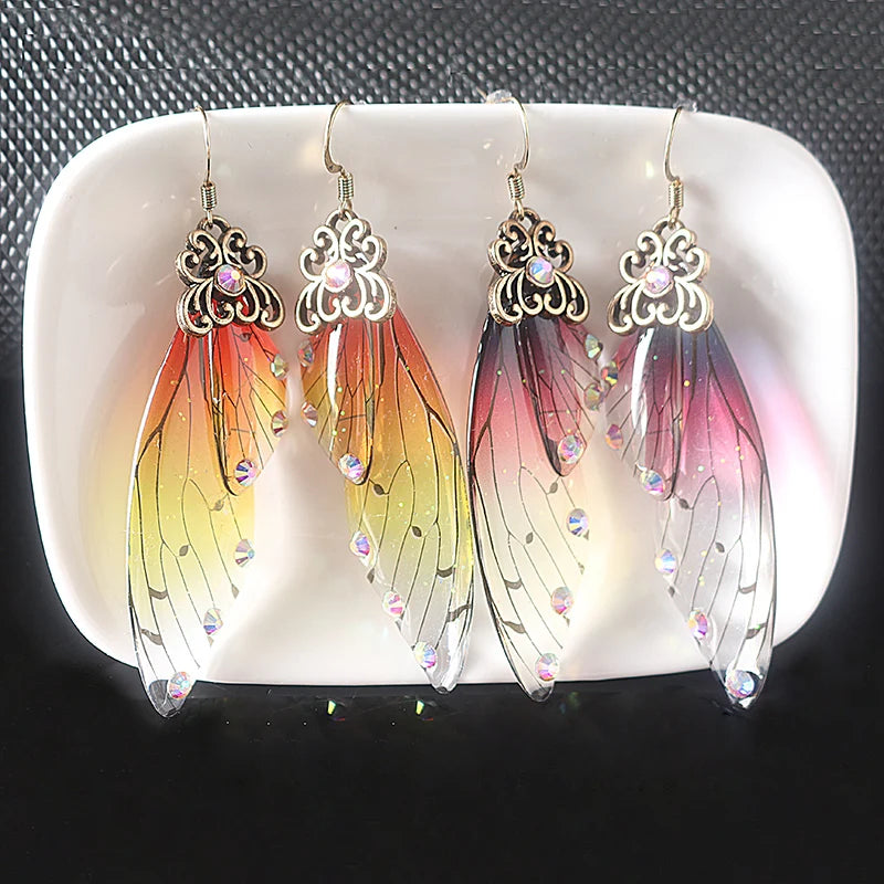 Colorful Butterfly Wing Earrings Unique Fairy Wing Drop Earrings Fashion Insect Jewelry For Women Girls Jewelry Gifts