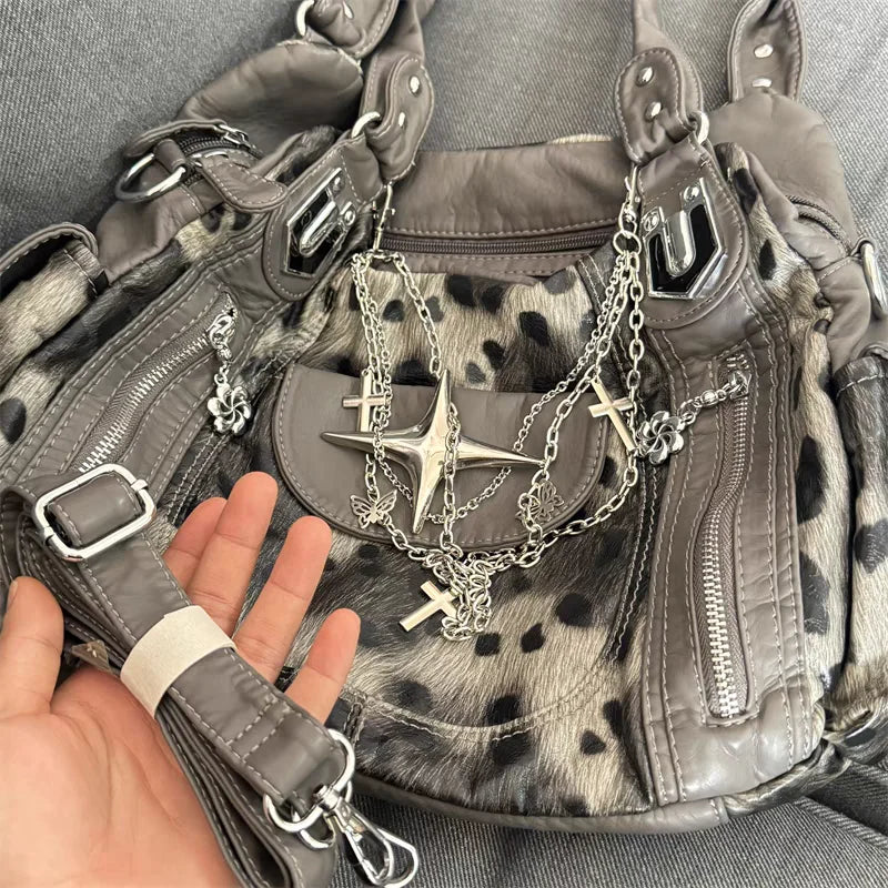 Grey leopard print handbag