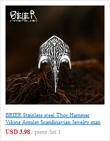 BEIER Stainless steel Cool Unique Black Stone Ring Titanium Steel Retro Old Totem Jewelry For Man Factory Price Sale BR8-334
