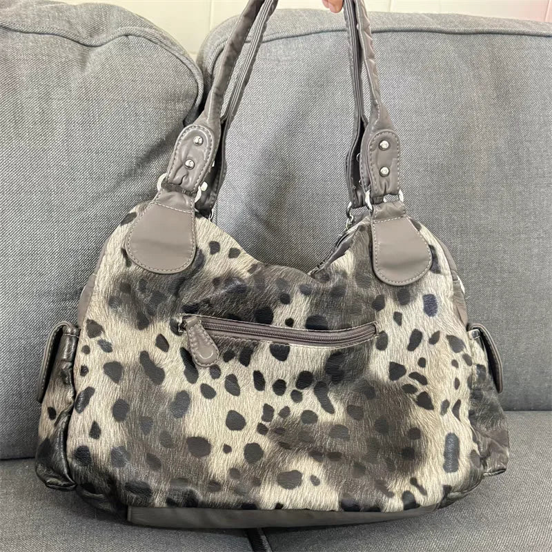 Grey leopard print handbag