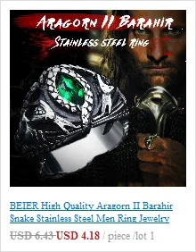 BEIER Stainless steel Cool Unique Black Stone Ring Titanium Steel Retro Old Totem Jewelry For Man Factory Price Sale BR8-334