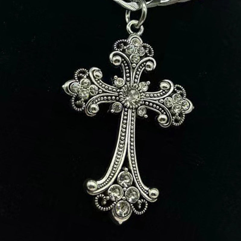 Large Detailed Gothic Cross Pendant Necklace