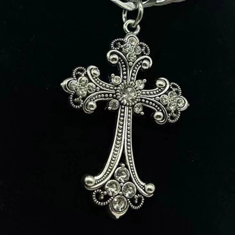 Large Detailed Gothic Cross Pendant Necklace