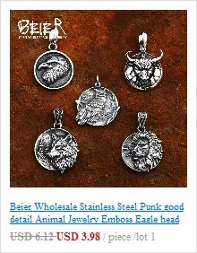 BEIER Stainless steel Cool Unique Black Stone Ring Titanium Steel Retro Old Totem Jewelry For Man Factory Price Sale BR8-334