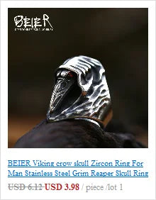 BEIER Stainless steel Cool Unique Black Stone Ring Titanium Steel Retro Old Totem Jewelry For Man Factory Price Sale BR8-334