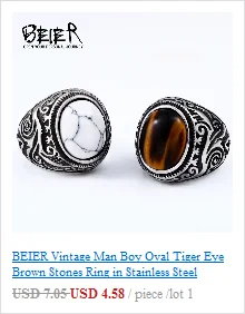 BEIER Stainless steel Cool Unique Black Stone Ring Titanium Steel Retro Old Totem Jewelry For Man Factory Price Sale BR8-334