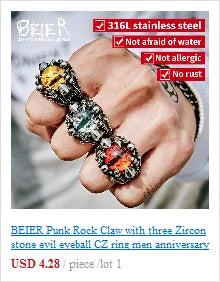 BEIER Stainless steel Cool Unique Black Stone Ring Titanium Steel Retro Old Totem Jewelry For Man Factory Price Sale BR8-334
