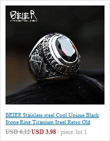 BEIER Stainless steel Cool Unique Black Stone Ring Titanium Steel Retro Old Totem Jewelry For Man Factory Price Sale BR8-334