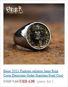 BEIER Stainless steel Cool Unique Black Stone Ring Titanium Steel Retro Old Totem Jewelry For Man Factory Price Sale BR8-334