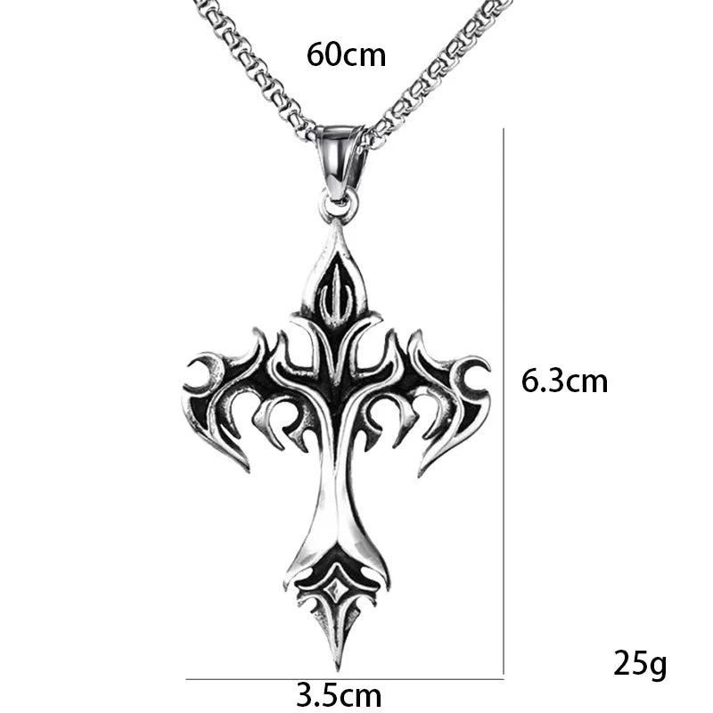 Hip Hop Flame Cross Pendant Necklace Stainless Steel Minimalist Jewelry For Men Retro Fashion Unisex Gift Couple Accessories