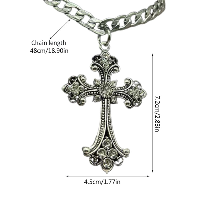Large Detailed Gothic Cross Pendant Necklace