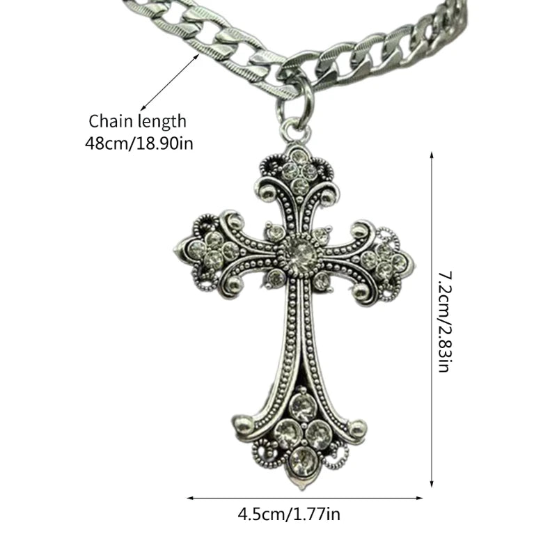 Large Detailed Gothic Cross Pendant Necklace