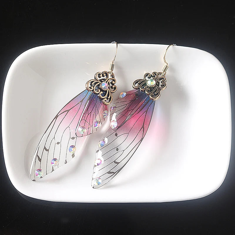 Colorful Butterfly Wing Earrings Unique Fairy Wing Drop Earrings Fashion Insect Jewelry For Women Girls Jewelry Gifts