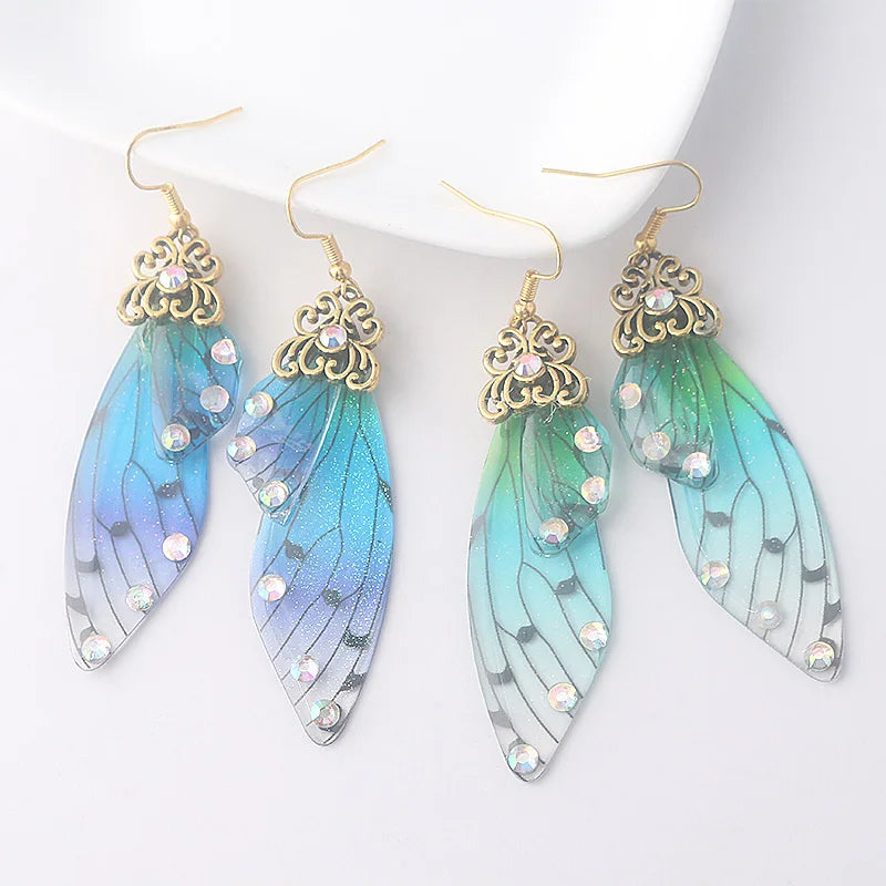 Colorful Butterfly Wing Earrings Unique Fairy Wing Drop Earrings Fashion Insect Jewelry For Women Girls Jewelry Gifts