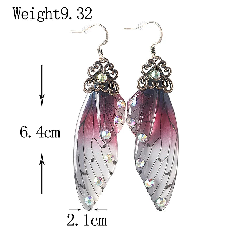 Colorful Butterfly Wing Earrings Unique Fairy Wing Drop Earrings Fashion Insect Jewelry For Women Girls Jewelry Gifts